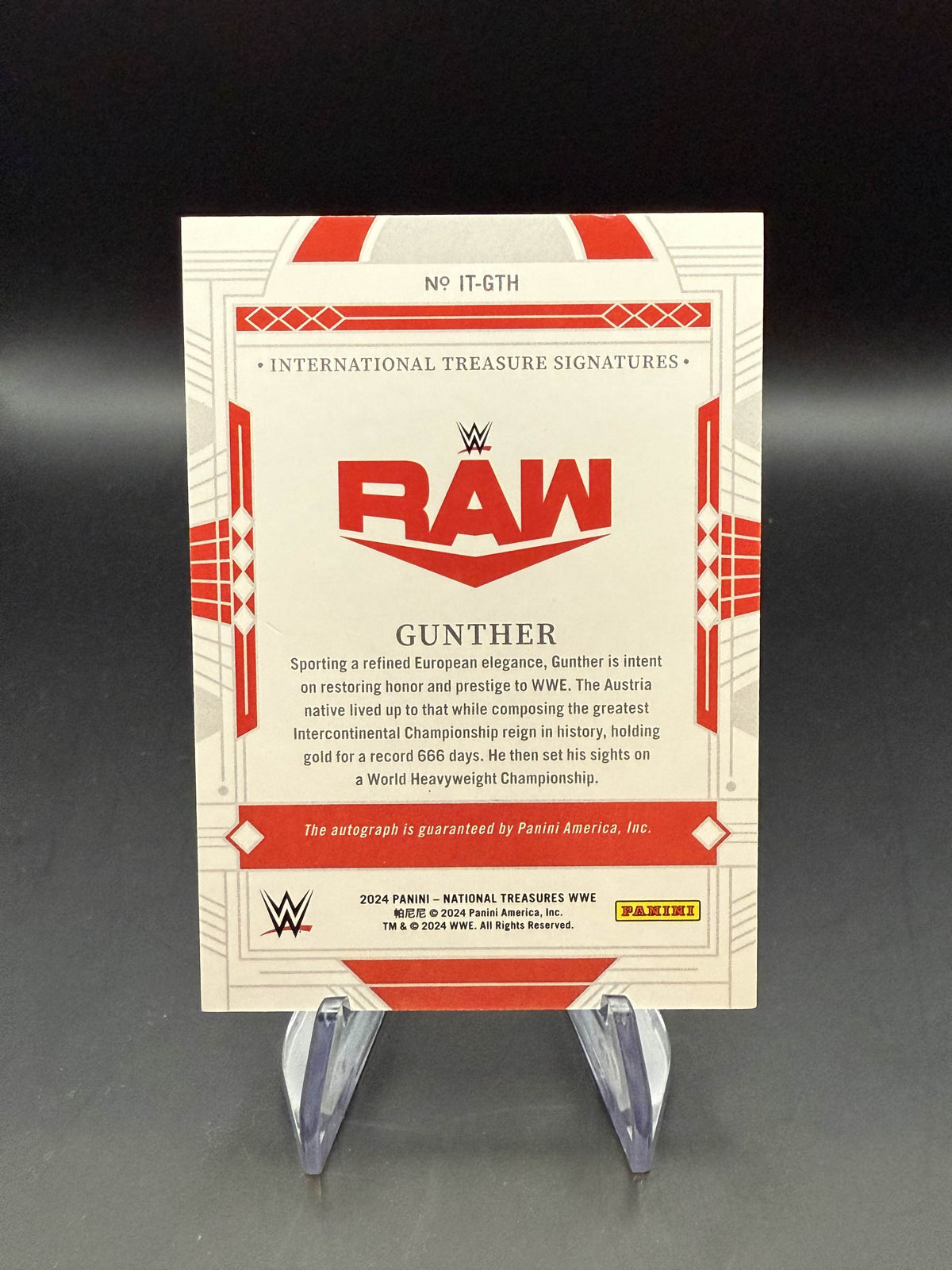 Gunther 2024 WWE Panini National Treasures International Treasures Signature Holo Gold Autograph 1/10