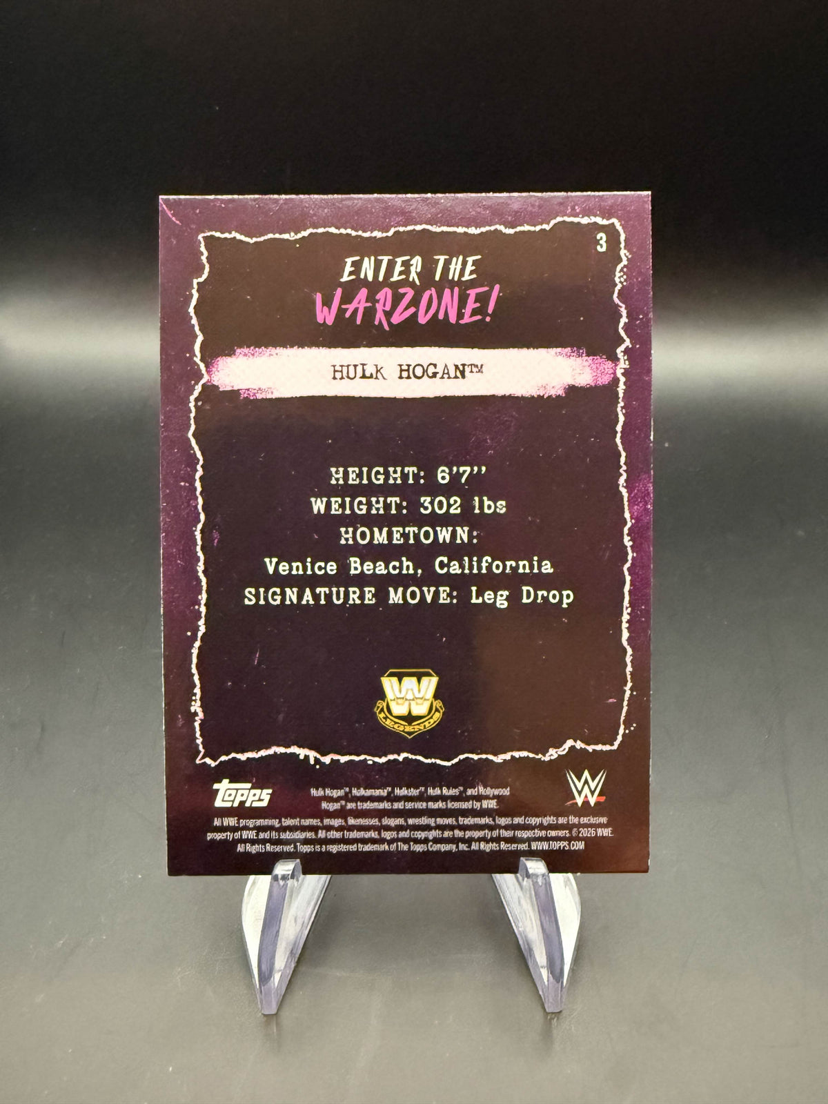 Hulk Hogan 2026 WWE Topps Decades Enter The Warzone Purple /75