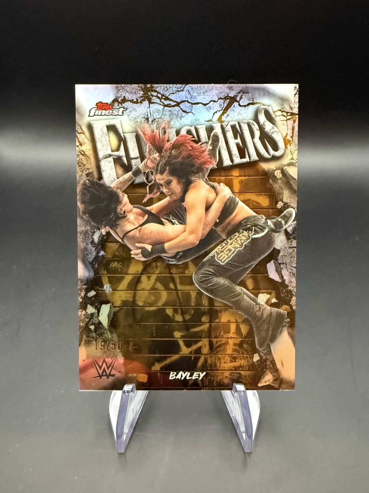Bayley 2025 WWE Topps Finest Finishers Gold Refractor /50