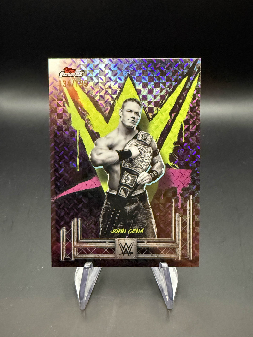 John Cena 2025 WWE Topps Finest Purple Checkerboard Refractor /199