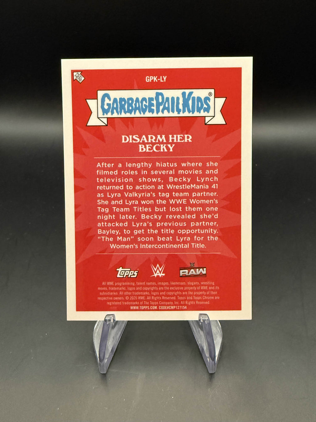 Becky Lynch 2026 WWE Topps Chrome Garbage Pail Kids Disarm Her Becky Case Hit