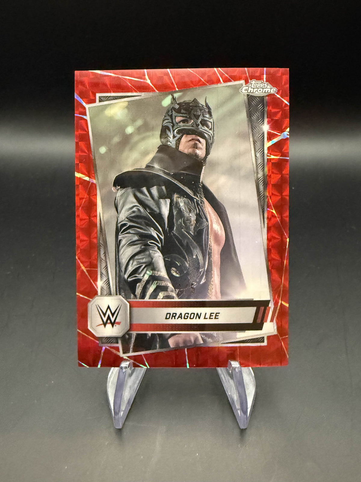 Dragon Lee 2025 WWE Topps Chrome Red Geometric Refractor 1/5