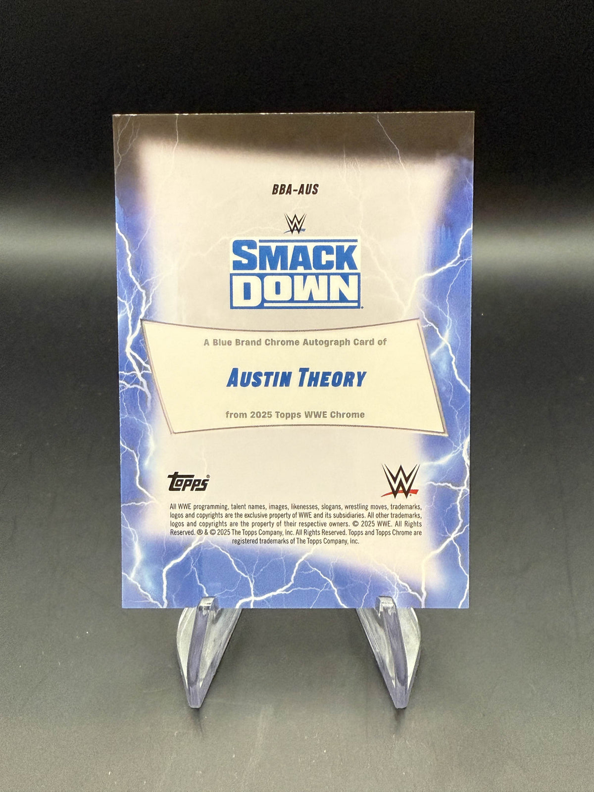Austin Theory 2025 WWE Topps Chrome Orange Geometric Refractor Blue Brand Autograph /25