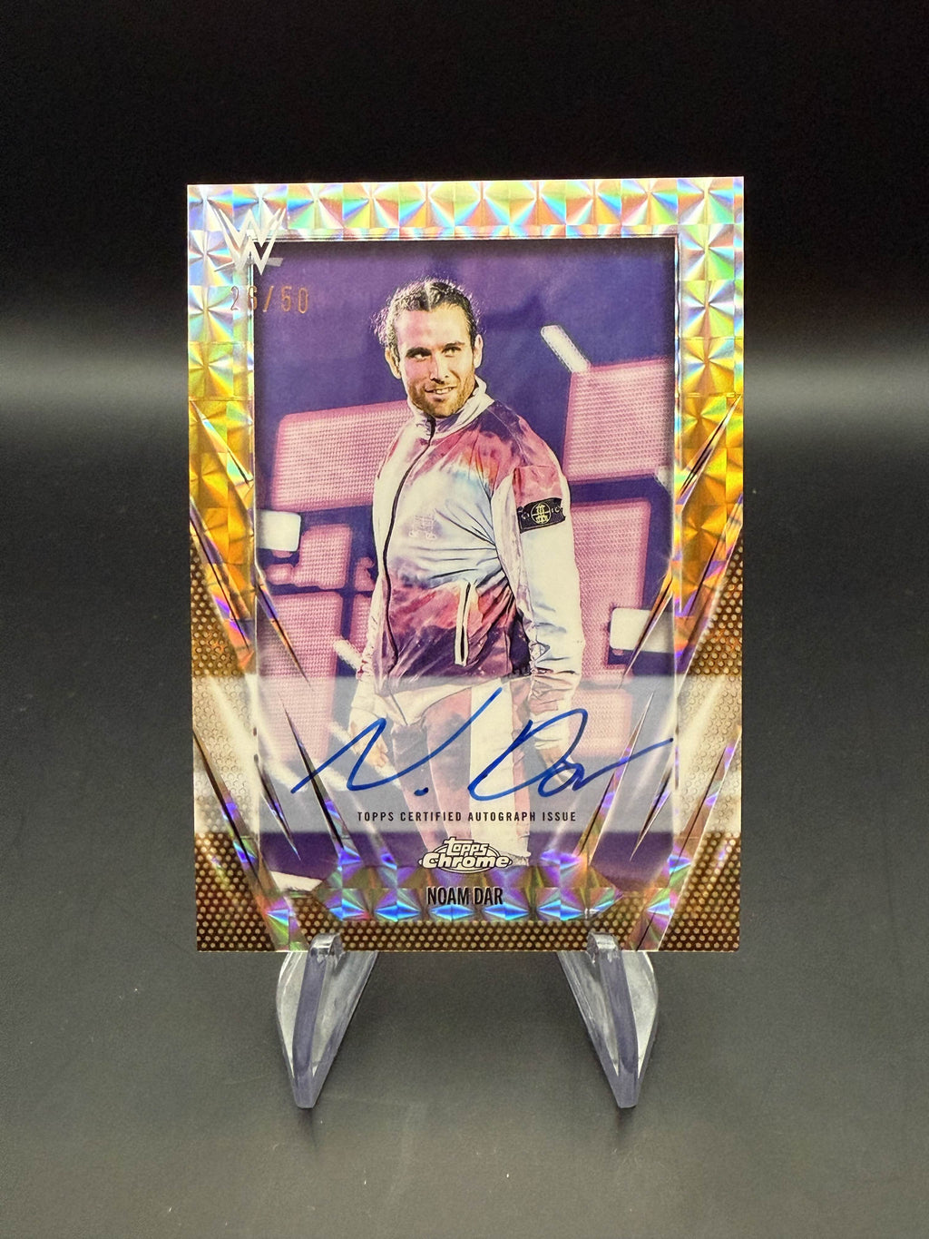 Noam Dar 2026 WWE Topps Chrome Gold Geometric Refractor NXT Autograph /50