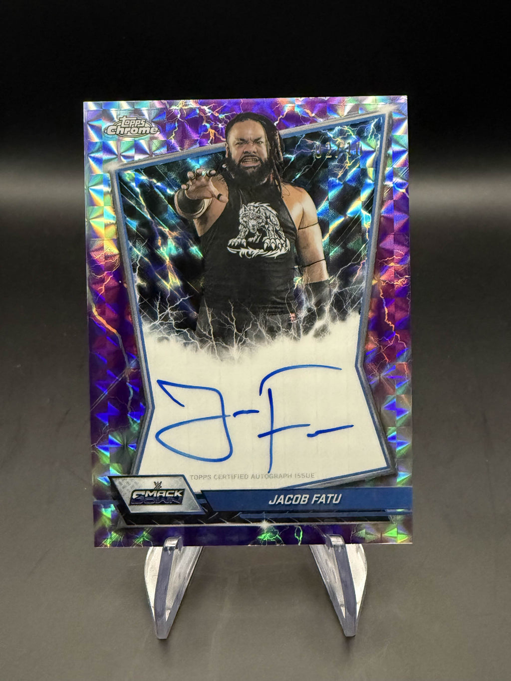 Jacob Fatu 2026 WWE Topps Chrome Purple Geometric Refractor Blue Brand Autograph /10