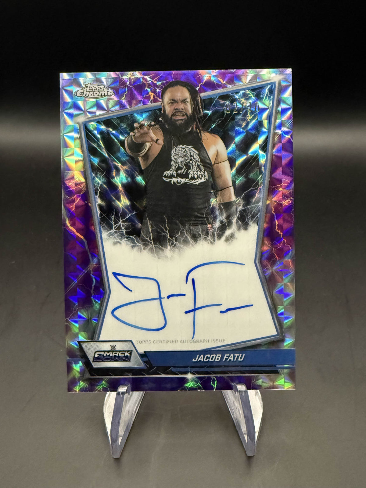 Jacob Fatu 2026 WWE Topps Chrome Purple Geometric Refractor Blue Brand Autograph /10