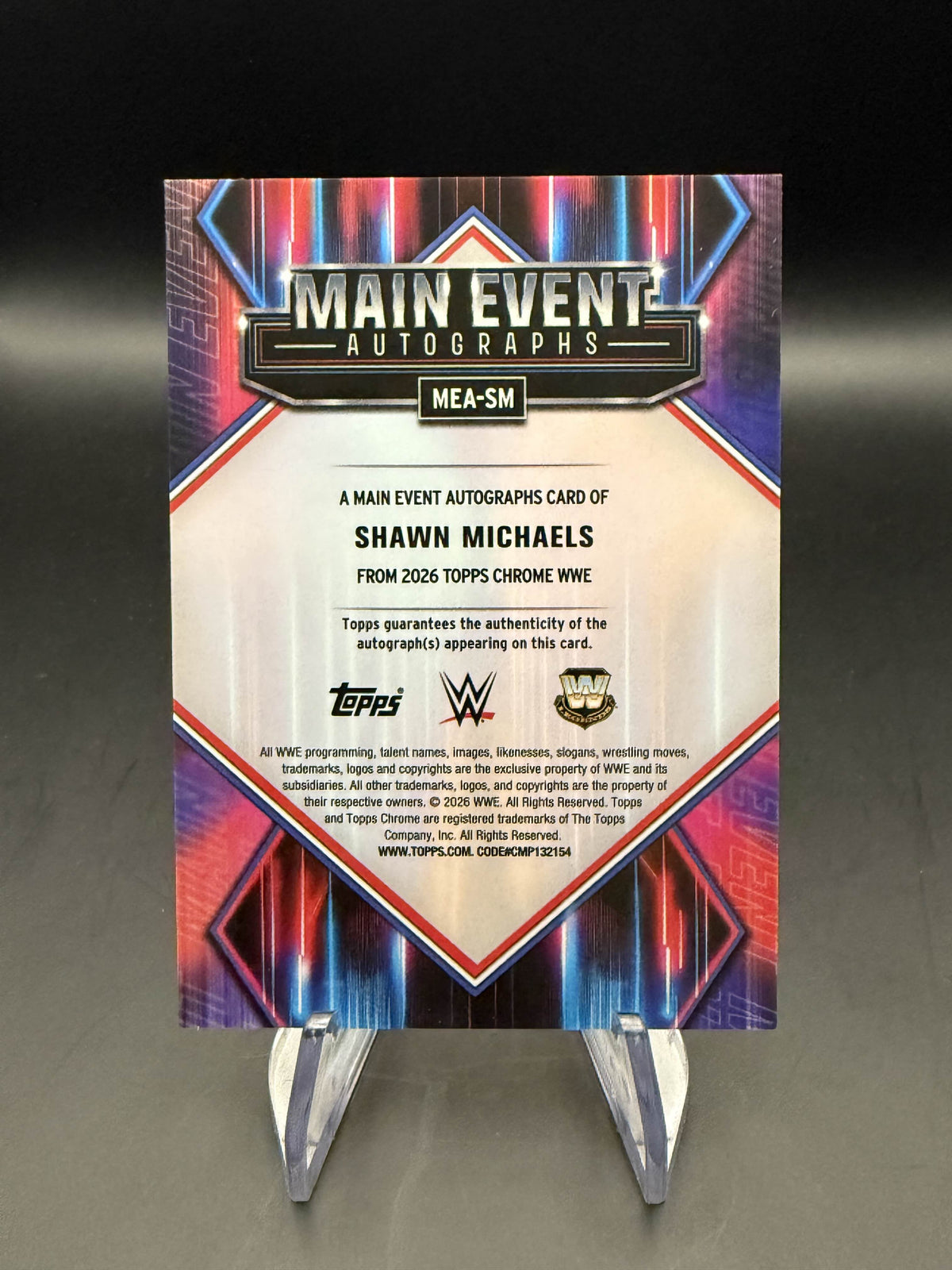 Shawn Michaels 2026 WWE Topps Chrome Refractor Main Event Autograph