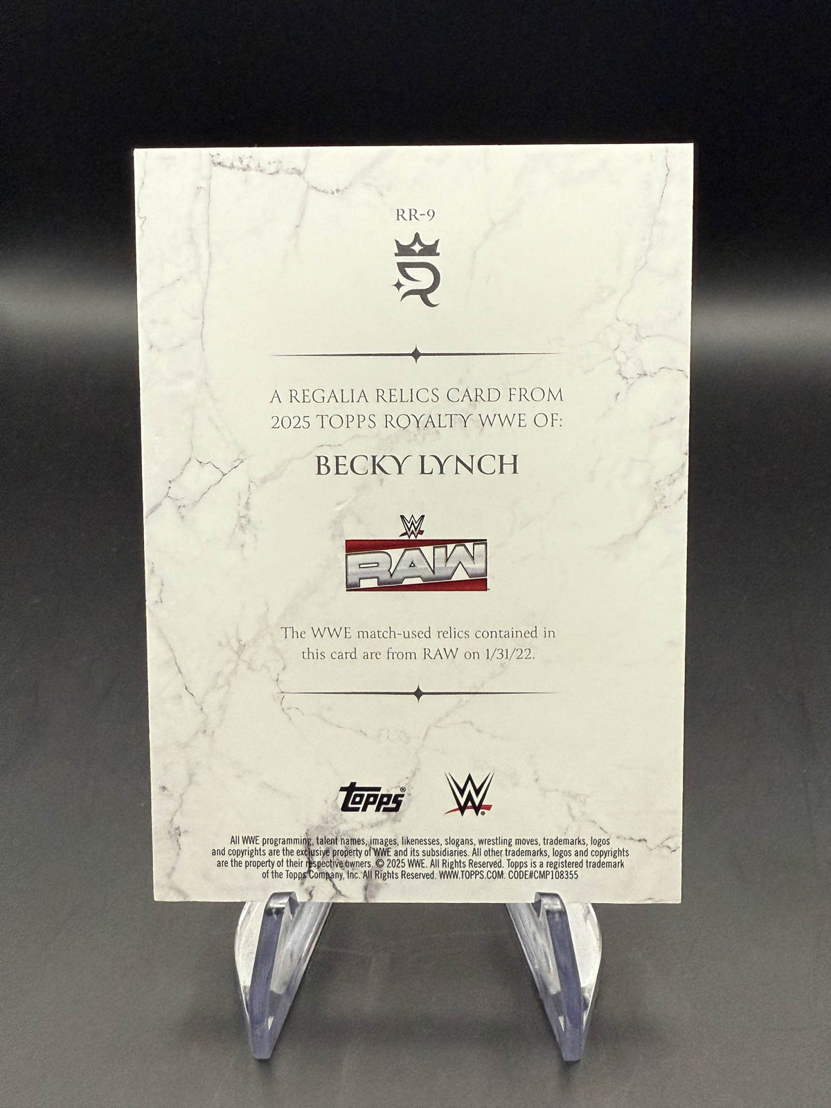 Becky Lynch 2025 WWE Topps Royalty Blue Regalia Relics 25/25 [From 31/1/22 RAW]