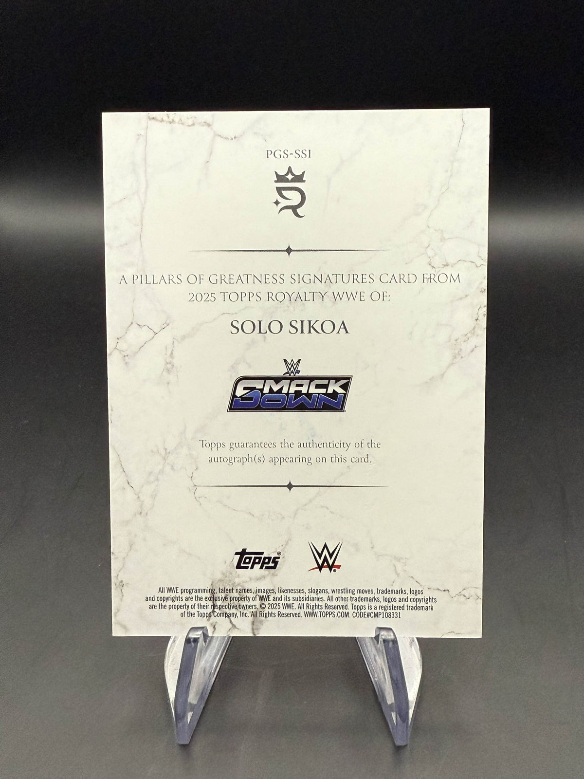 Solo Sikoa 2025 WWE Topps Royalty Pillars of Greatness Signatures Autograph /99